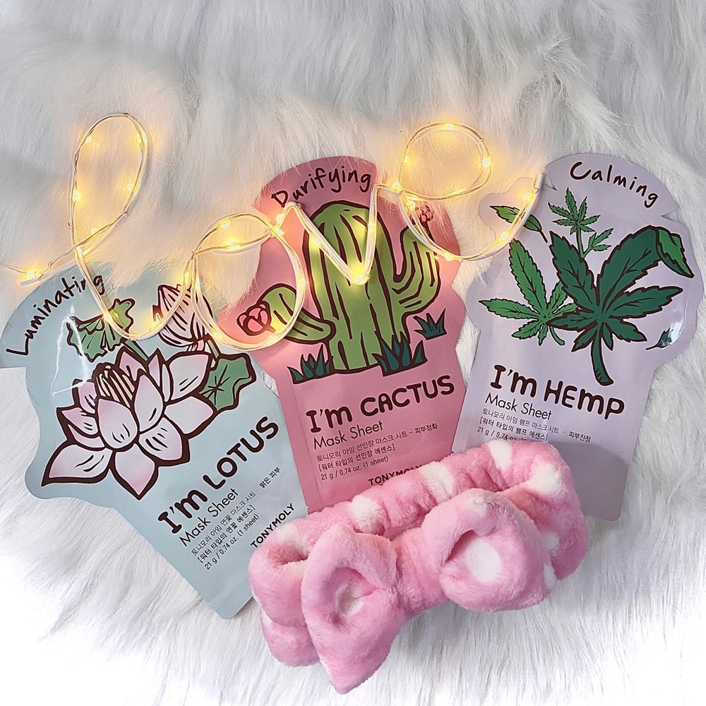 (3) Tony Moly Masks and Bow Spa/Makeup headband.